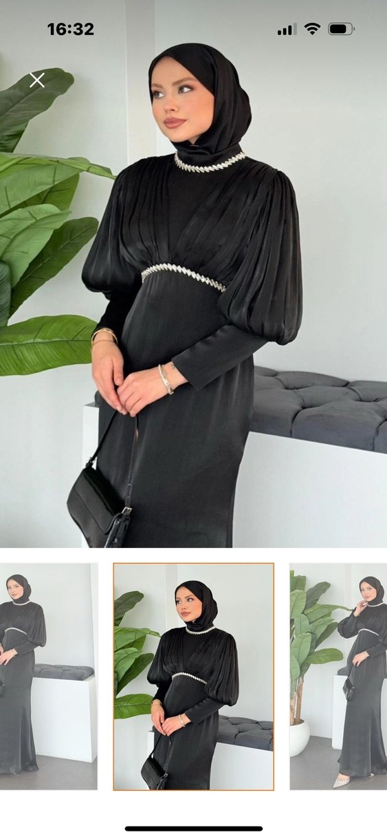 Siyah  Uzun Kollu Nakışlı Elbise - Görsel 3