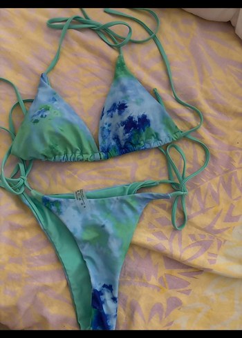 Sheinside Mavi Yeşil Bağlamalı Mini Bikini