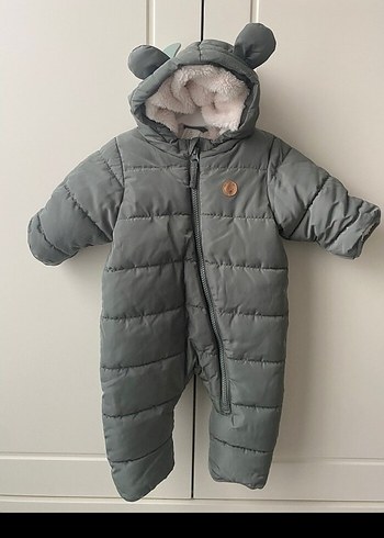 Haki Bebek Kış Tulumu Kulaklı Kapüşonlu - Görsel 2