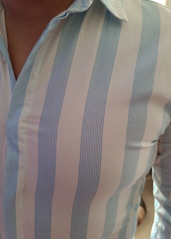 Erkek Beyaz Çizgili Gömlek - Görsel 3