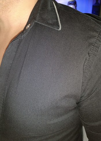 Siyah Slim Fit Uzun Kollu Gömlek - Görsel 3