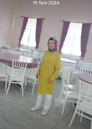 Sarı Uzun Kollu Salaş Midi Tunik