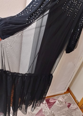 l Beden siyah Renk Boncuk İşlemeli Siyah Uzun Kadın Elbise