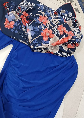 Kadın Mavi Uzun Kollu Drapeli Kimono 3 lù kombin - Görsel 6