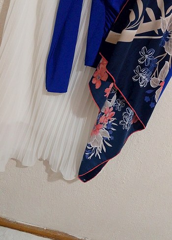 Kadın Mavi Uzun Kollu Drapeli Kimono 3 lù kombin - Görsel 9