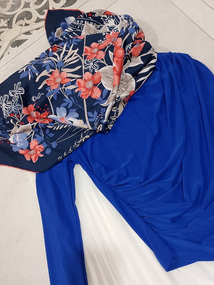 Kadın Mavi Uzun Kollu Drapeli Kimono 3 lù kombin - Görsel 5