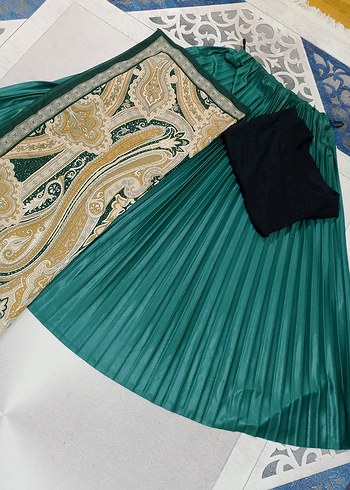 Yeşil Pilili Kadın Şal etek badi 3 lù kombin - Görsel 4