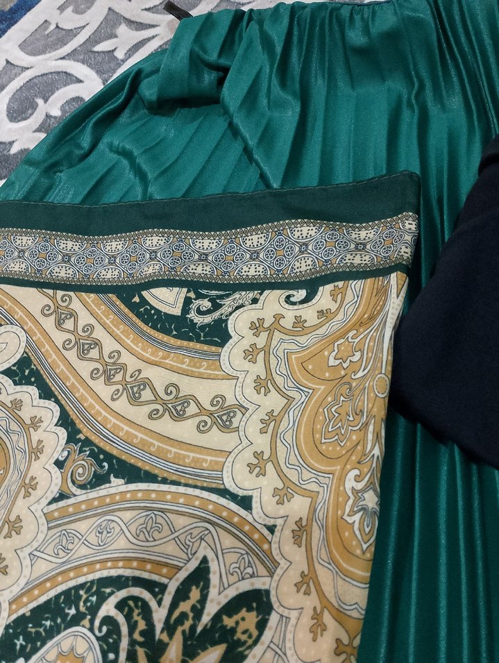 Yeşil Pilili Kadın Şal etek badi 3 lù kombin - Görsel 2