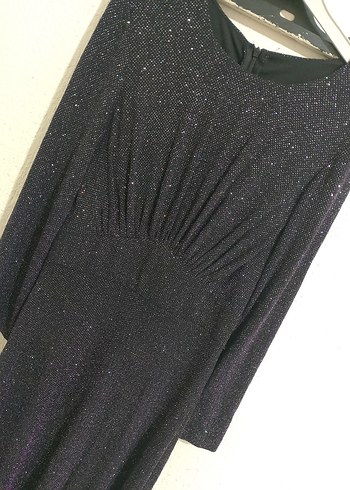 Uzun Kollu Mor Drapeli Abiye Elbisesi - Görsel 19