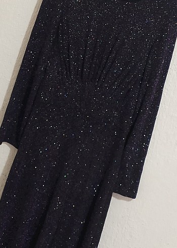 Uzun Kollu Mor Drapeli Abiye Elbisesi - Görsel 11