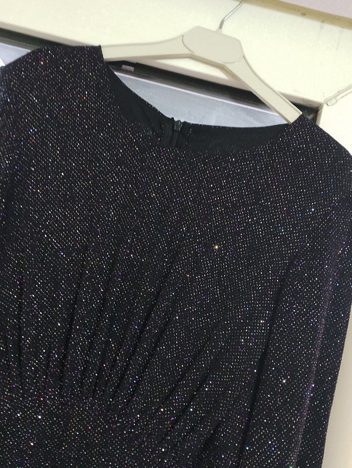 Uzun Kollu Mor Drapeli Abiye Elbisesi - Görsel 3