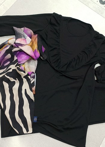 Mor Baskılı Uzun Kollu Hamile Bluzu3 lù kombin - Görsel 5