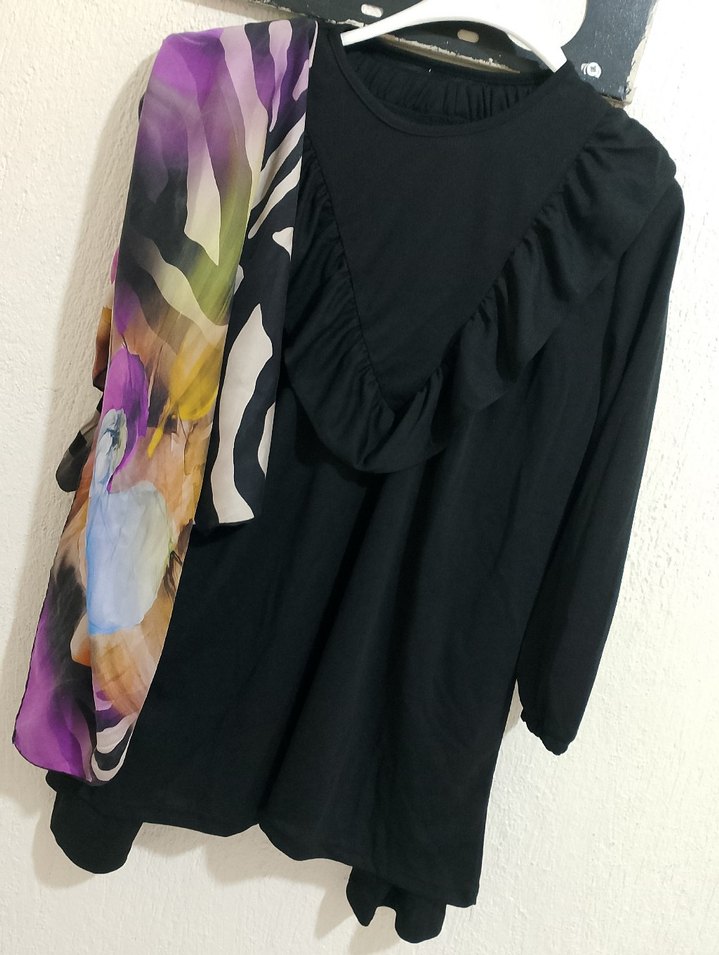 Mor Baskılı Uzun Kollu Hamile Bluzu3 lù kombin - Görsel 2