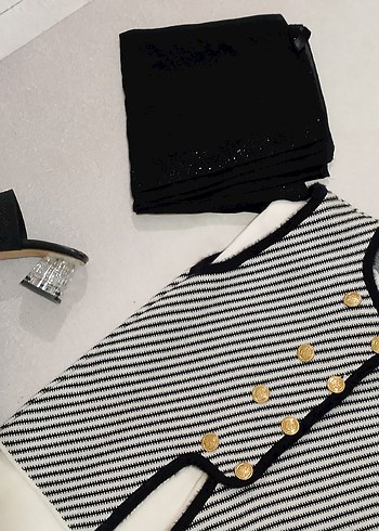 Zebra Desenli Düğmeli Mini Ofis Elbisesi 4 lù kombin - Görsel 2