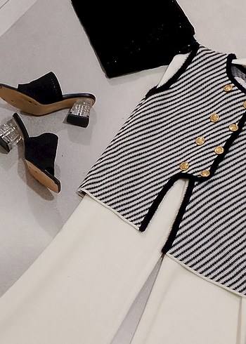 Zebra Desenli Düğmeli Mini Ofis Elbisesi 4 lù kombin - Görsel 5