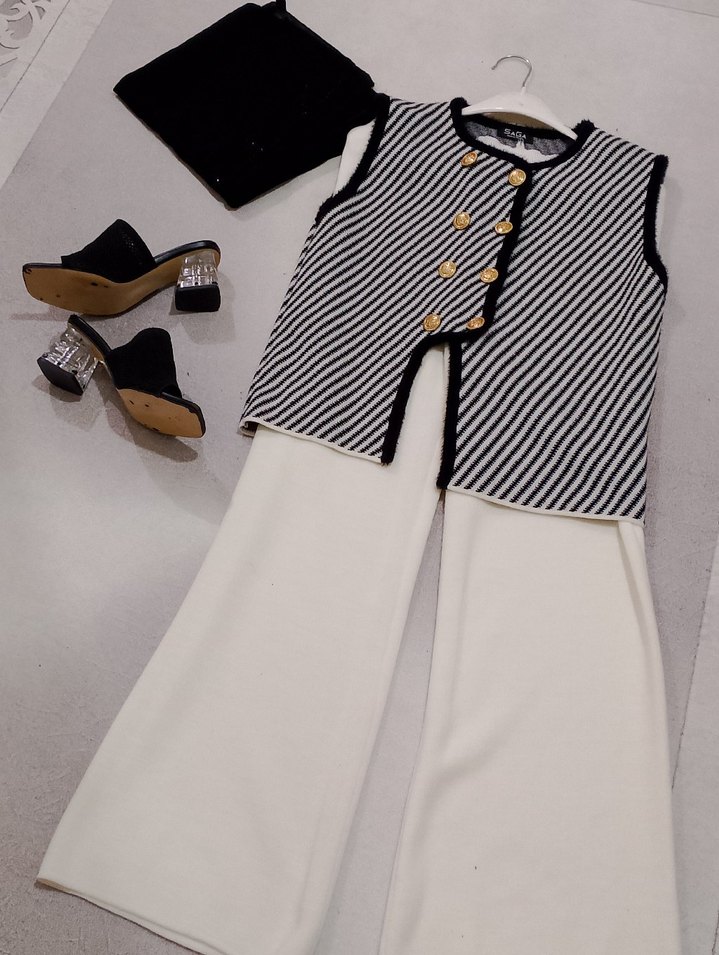 Zebra Desenli Düğmeli Mini Ofis Elbisesi 4 lù kombin - Görsel 4