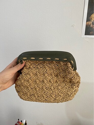Beden camel Renk vintage hasır el çantası