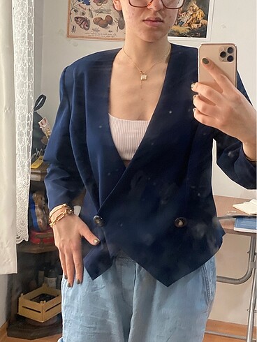s Beden lacivert Renk vintage vatkalı ceket