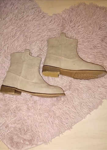 Bej Süet Kadın Bot - Blok Topuklu - Görsel 3