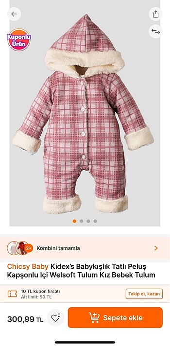 Peluş kapşonlu içi welsoft bebek tulumu - Görsel 4