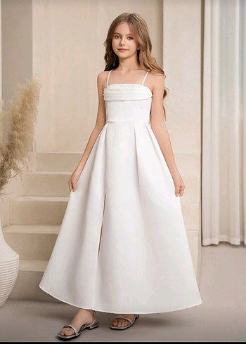 İnci tasarımlı mevsimlik beyaz elbise - Görsel 3