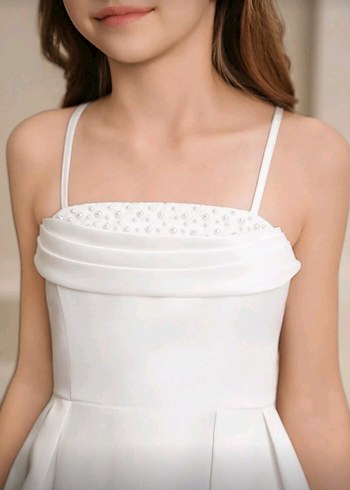 İnci tasarımlı mevsimlik beyaz elbise - Görsel 4