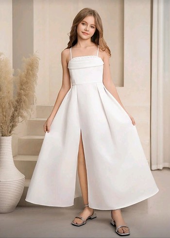 İnci tasarımlı mevsimlik beyaz elbise - Görsel 2