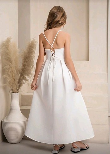 İnci tasarımlı mevsimlik beyaz elbise - Görsel 5