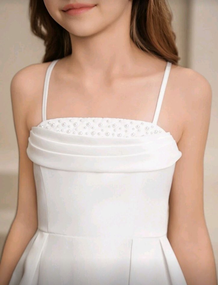 İnci tasarımlı mevsimlik beyaz elbise - Görsel 4