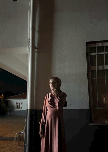 Pembe Drapeli Uzun İpek Elbise - Görsel 3