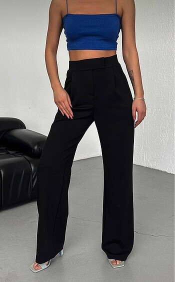 xs Beden siyah Renk Cırtlı palazzo pantolon