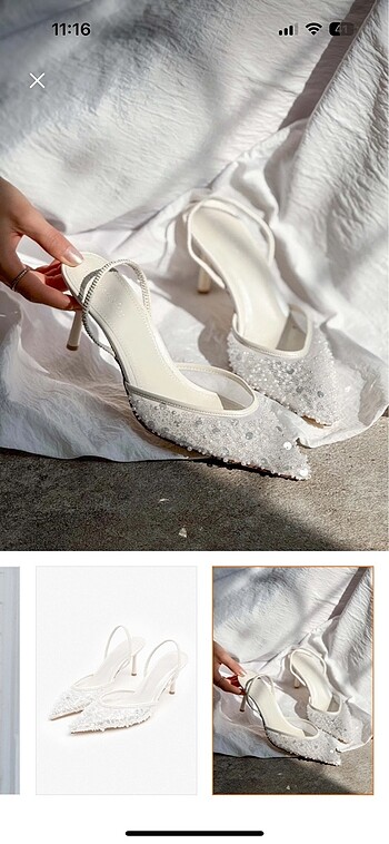 Nişantaşı shoes beyaz pullu topuklu ayakkabı