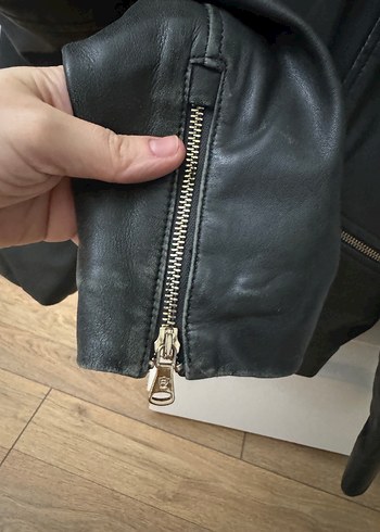 Fermuarlı Deri Kadın Biker Ceket - Görsel 3