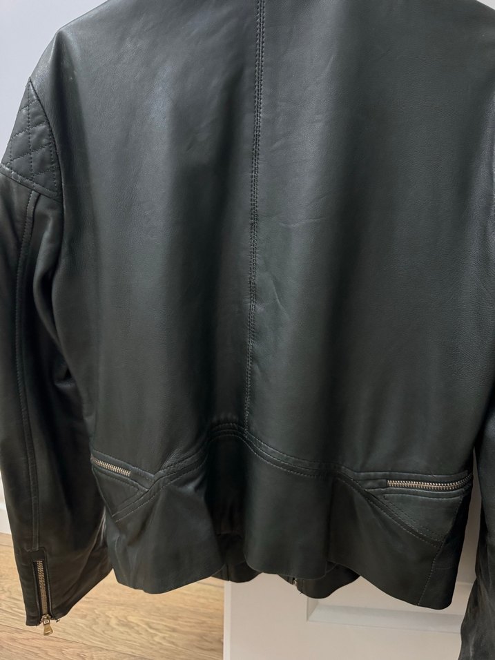 Fermuarlı Deri Kadın Biker Ceket - Görsel 5