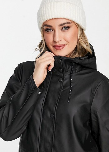 Siyah Deri Midi Yağmurluk - Görsel 3