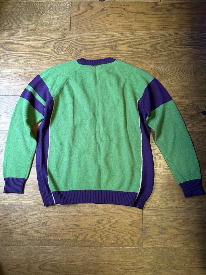 Yeşil Mor Renkli Örgü Erkek Kazak - Görsel 4