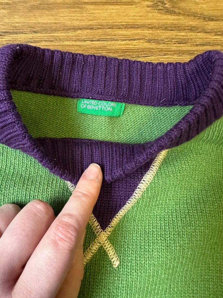 Yeşil Mor Renkli Örgü Erkek Kazak - Görsel 2