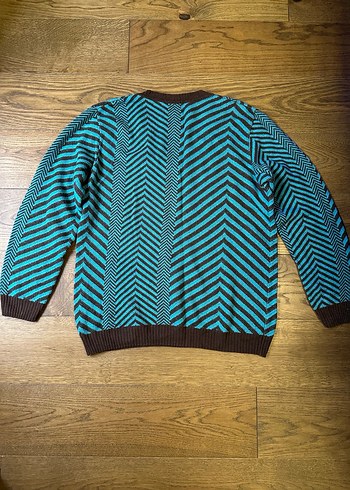 V Yaka Mavi Çizgili Örgü Erkek Kazak - Görsel 5