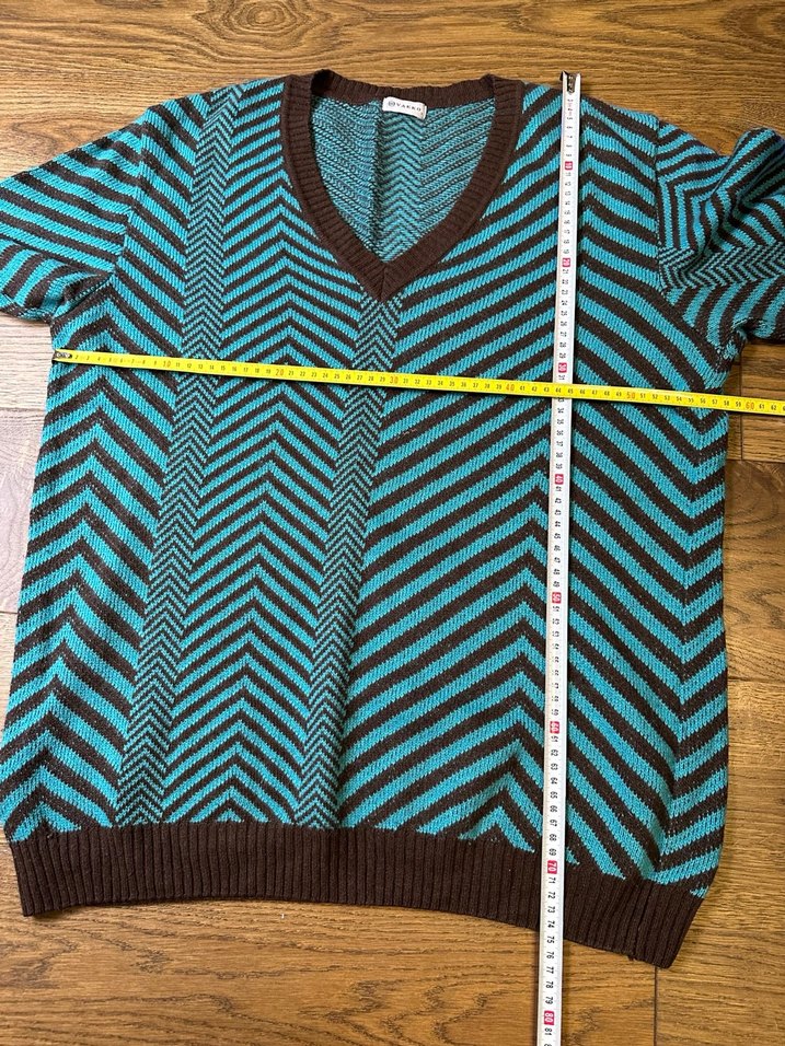 V Yaka Mavi Çizgili Örgü Erkek Kazak - Görsel 4