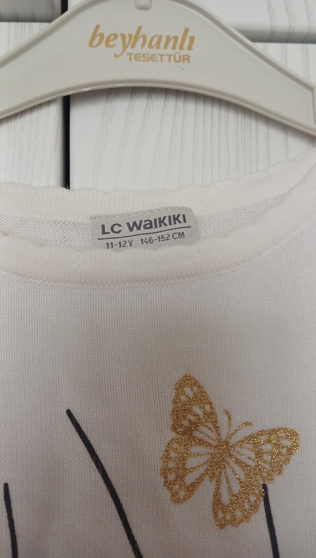Beyaz Baskılı Kız Çocuk Triko Kazak - Görsel 4
