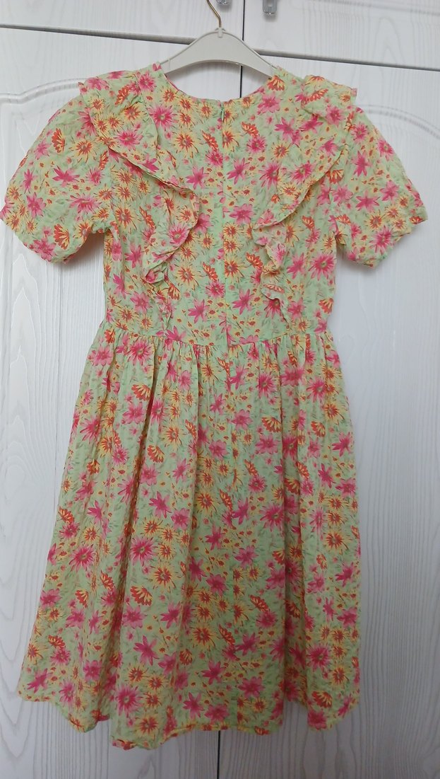 Pembe Çiçekli Kısa Kollu Bohem Kız Elbisesi - Görsel 3