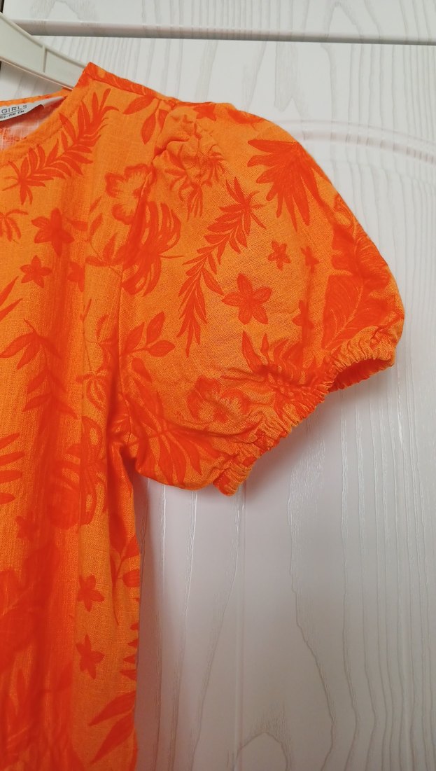 Kız Çocuk Turuncu Bohem Pilili Elbise - Görsel 2
