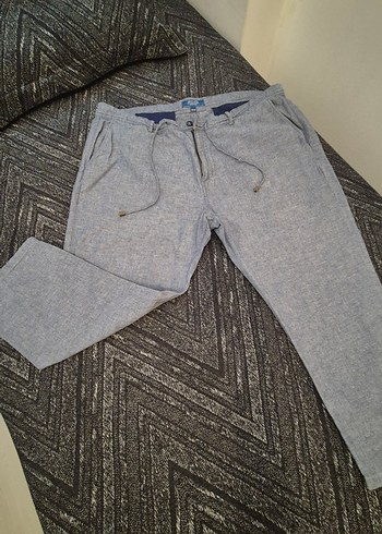 MAVİ RENK KETEN PAMUK KARIŞIMI DÖKÜMLÜ RAHAT VE ŞIK PANTOLON - Görsel 5