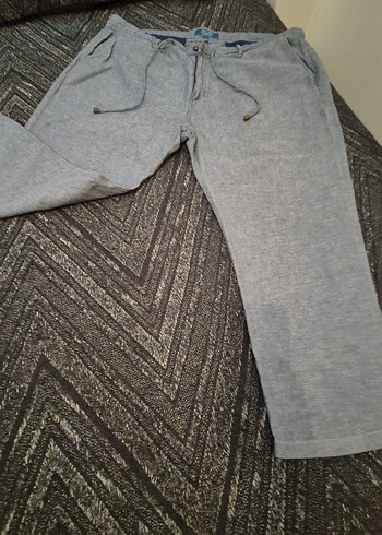 MAVİ RENK KETEN PAMUK KARIŞIMI DÖKÜMLÜ RAHAT VE ŞIK PANTOLON - Görsel 6