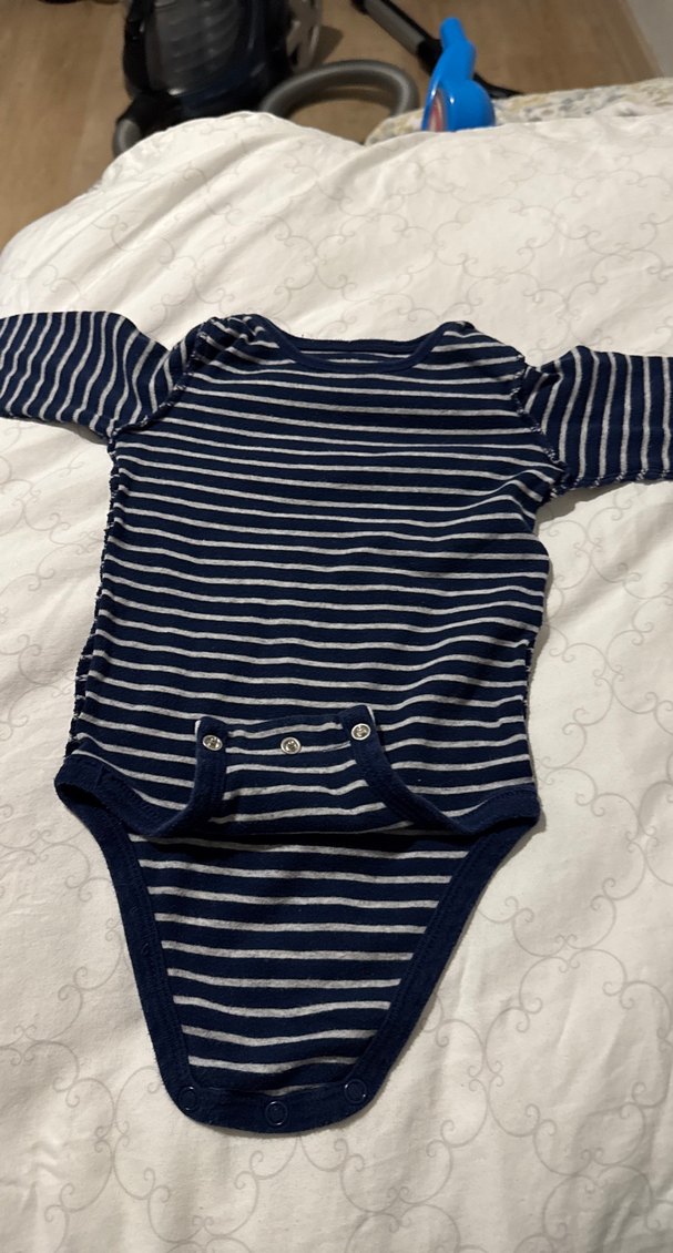 Uzun Kollu Mavi Çizgili Bebek Body - Görsel 3