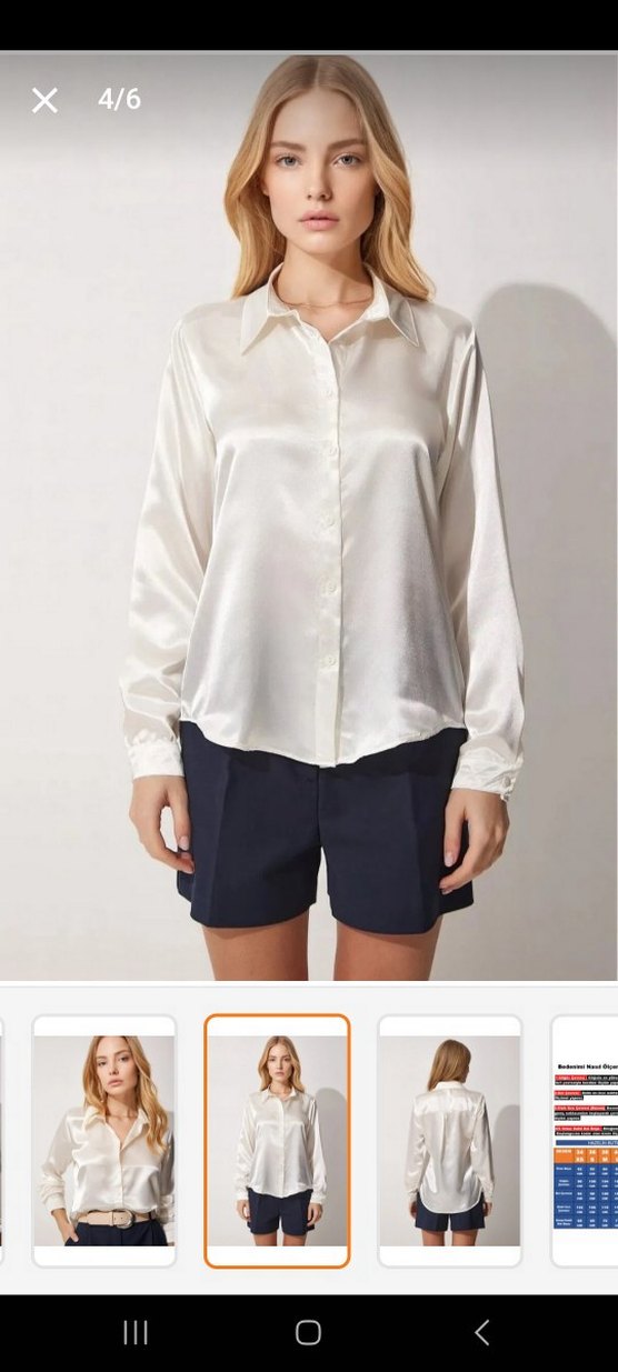 Beyaz Saten Kadın Gömlek - Görsel 2