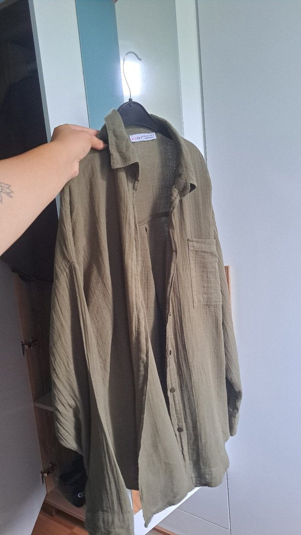 Kadın Haki Müslin Keten Gömlek - Görsel 5
