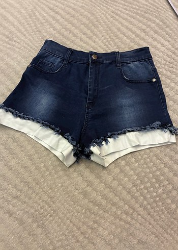 Kadın Mavi Mini Denim Şort Fırfırlı
