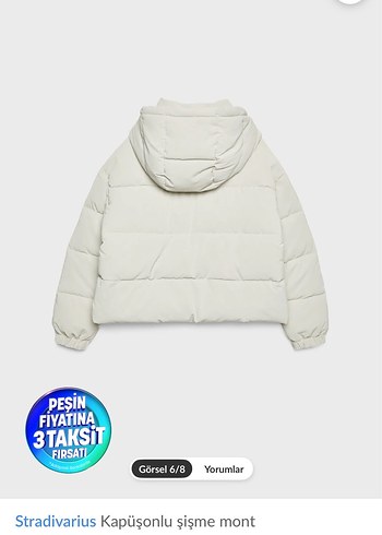 Stradivarius Beyaz Kapüşonlu Şişme Mont - Görsel 2