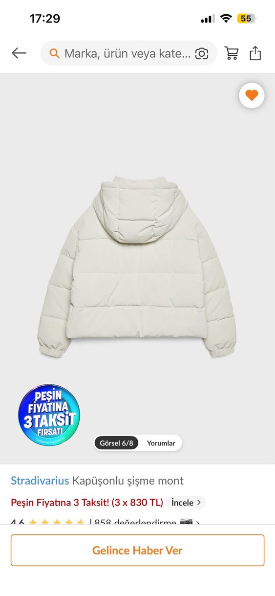 Stradivarius Beyaz Kapüşonlu Şişme Mont - Görsel 2